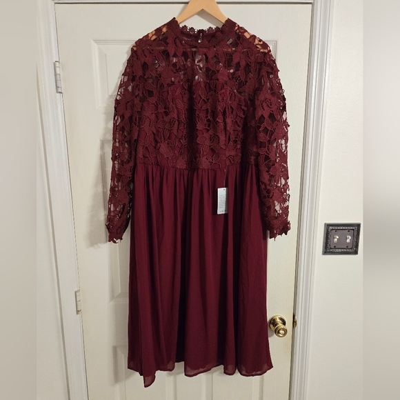Chi Chi London Dresses & Skirts - Chi Chi London Deep Red Lace Long Sleeve Dress